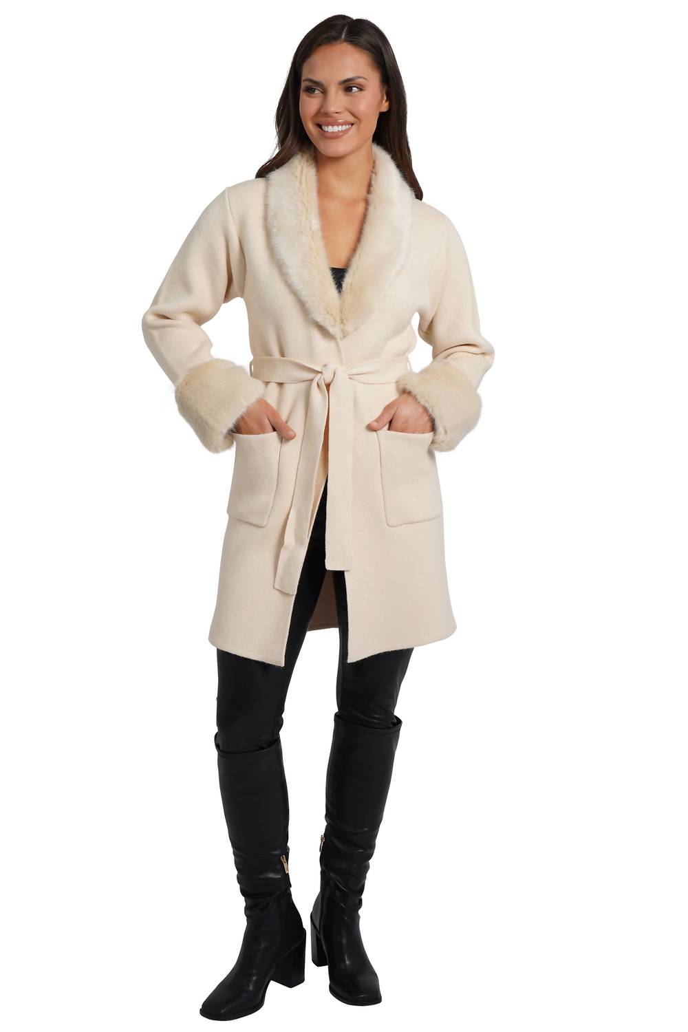 Love Token - Shannon Cardigan with Faux Fur Collar