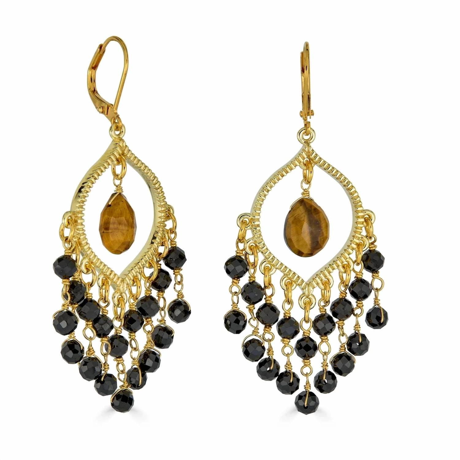 Rachel Reinhardt - Women's Tigers Eye And Black Spinel Chandelier Earrings