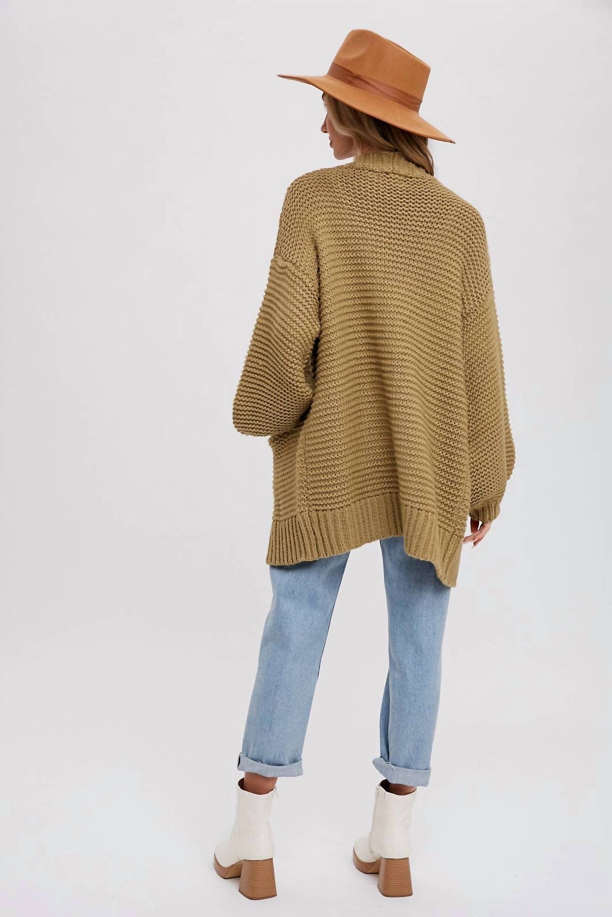 Bluivy - Chunky Cable Lantern Sleeve Cardigan