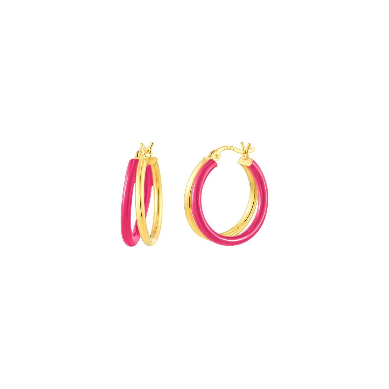 Gold & Honey - Women's Enamel Double Hoop Earrings