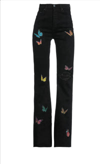 Amiri Women's Butterfly Flare Broken Jeans in black - women's pants