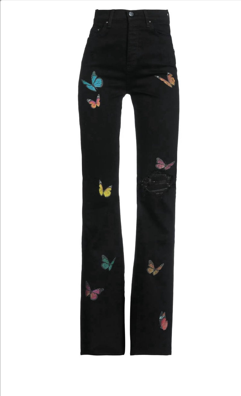 Amiri Women's Butterfly Flare Broken Jeans in black - women's pants