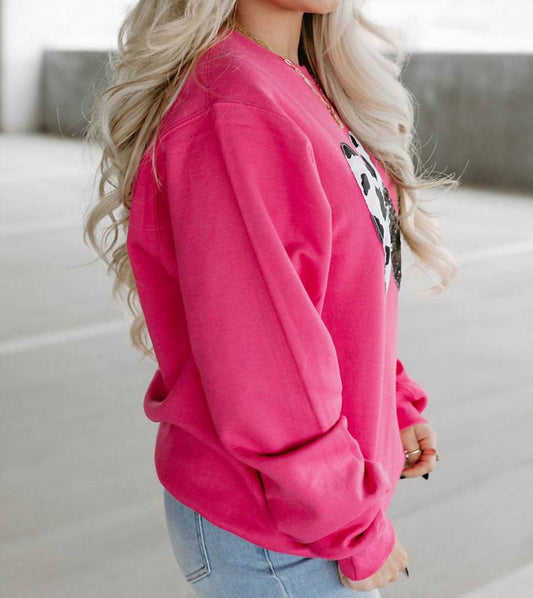 Little Daisy Closet - Strawberry Pink Cow & Sequin Double Heart Patch Sweatshirt