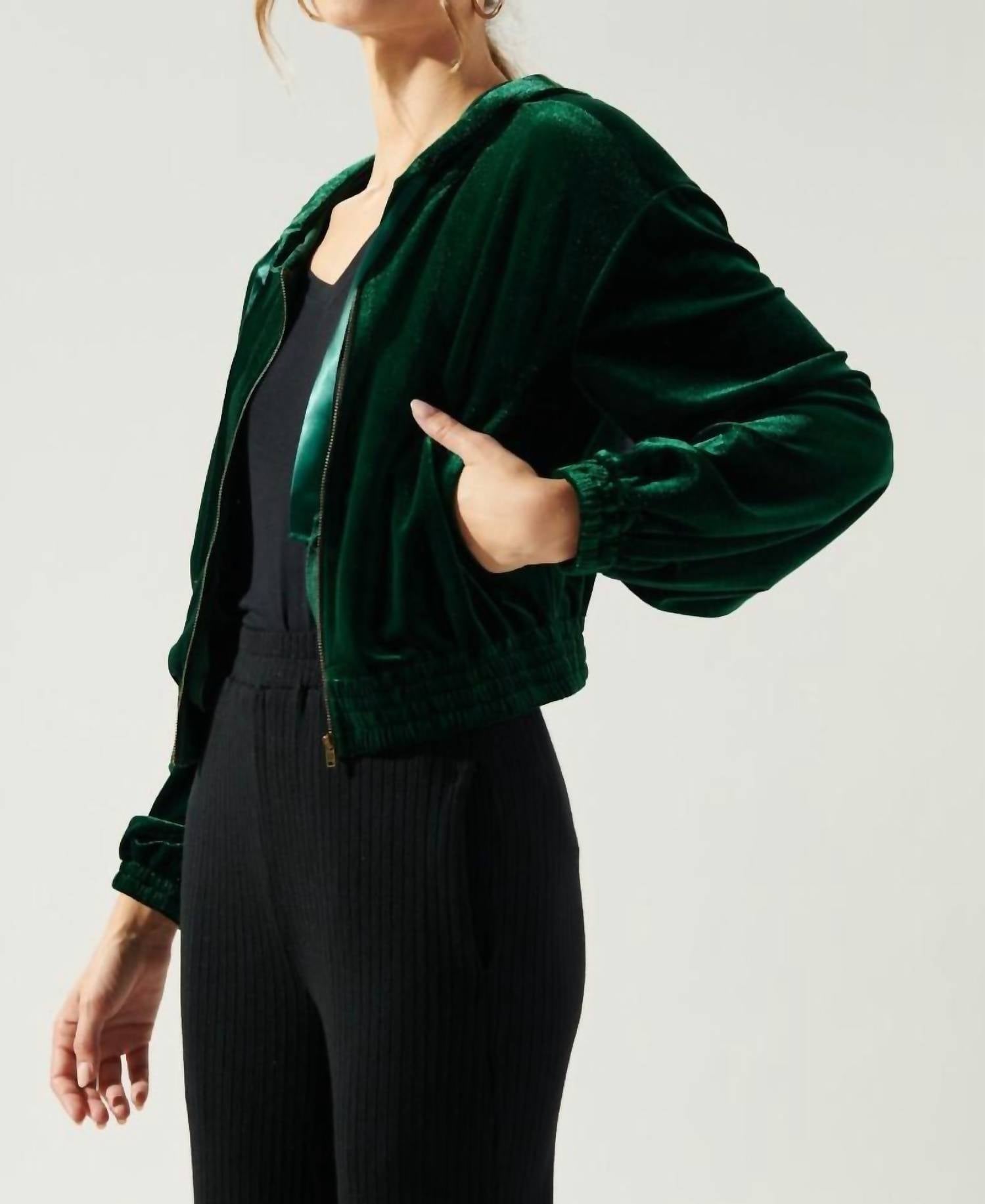Sugarlips - Everson Velvet Cropped Zip Up Hoodie