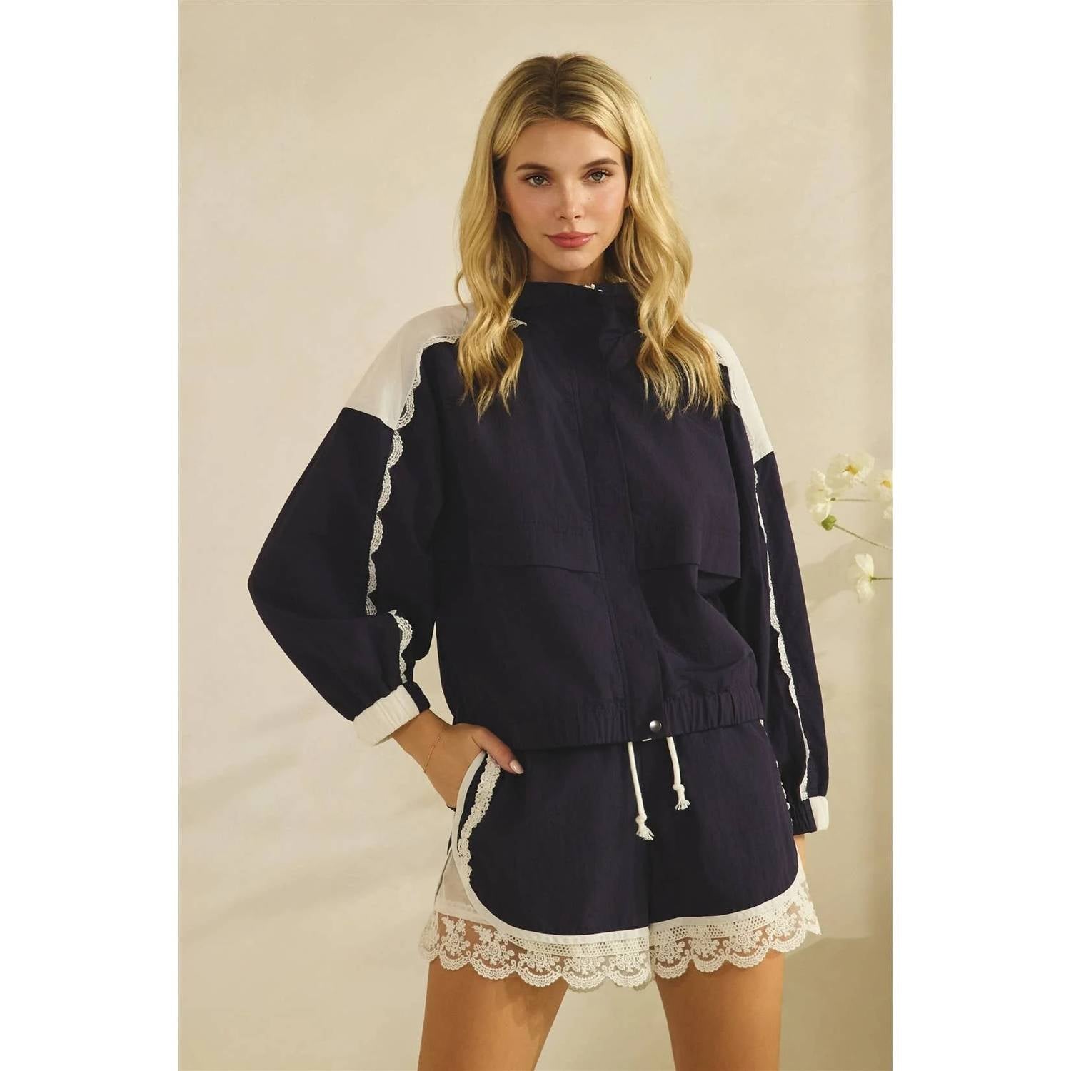 Veveret - Lace And Mesh Inset Track Jacket