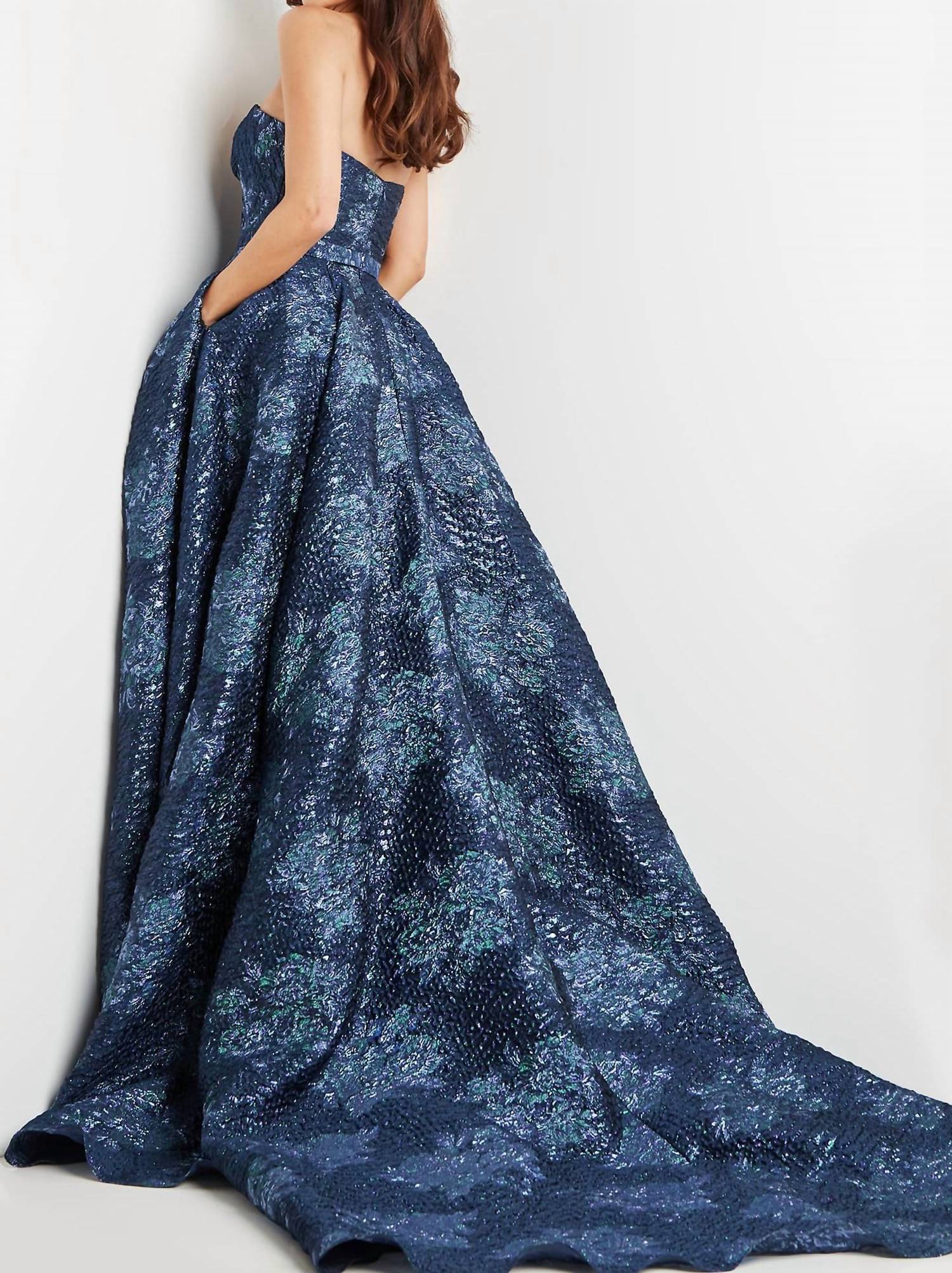 JOVANI Strapless Sweetheart Neck Ballgown in navy - women's dress - alternate view
