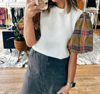 Thml - Plaid Puff Sleeve Top
