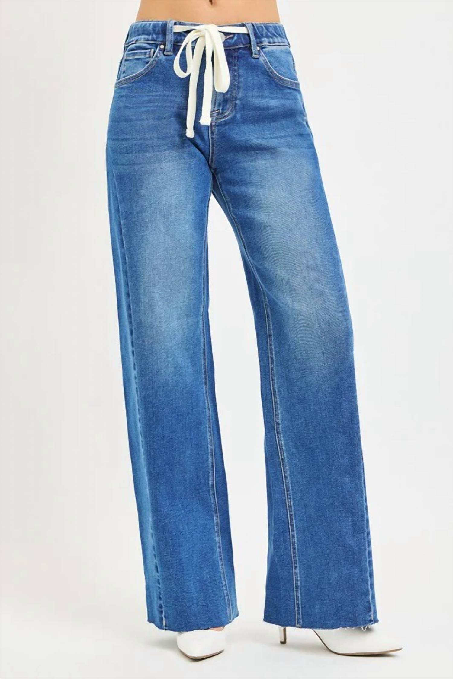 Risen - Slouchy Baggy Waistband Drawstring Jeans