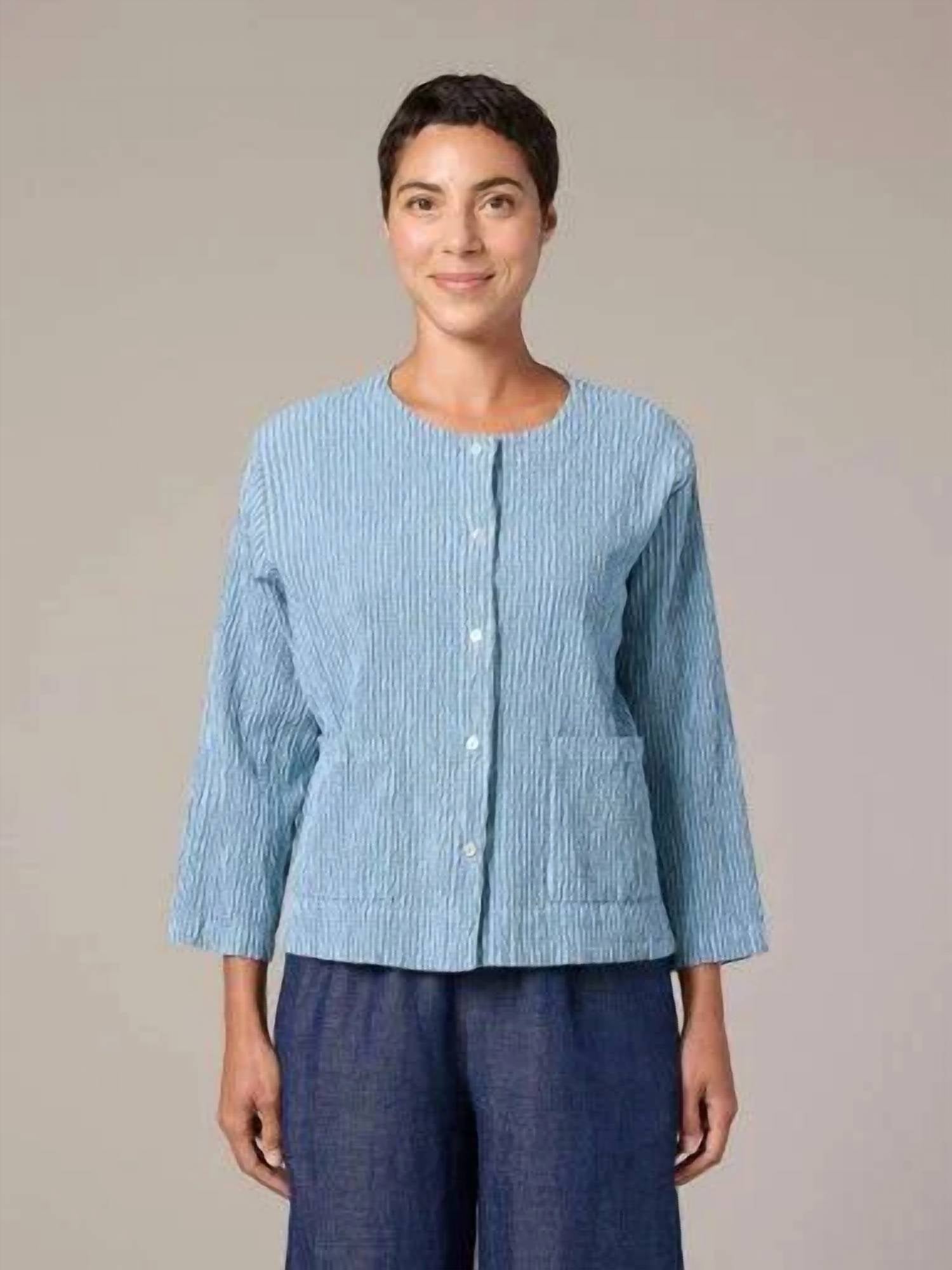 Cut Loose - Striped 3/4 Sleeve Cropped Jacket