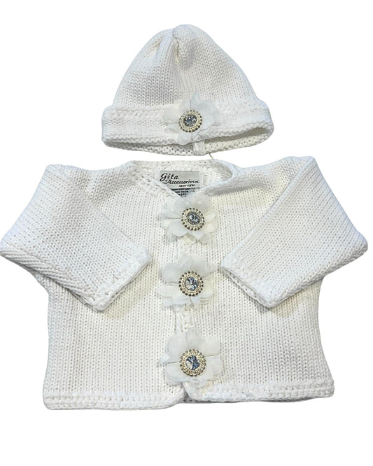 Gita - Girl's 2pc Cardigan With Light Crystal/rhinestone With Hat