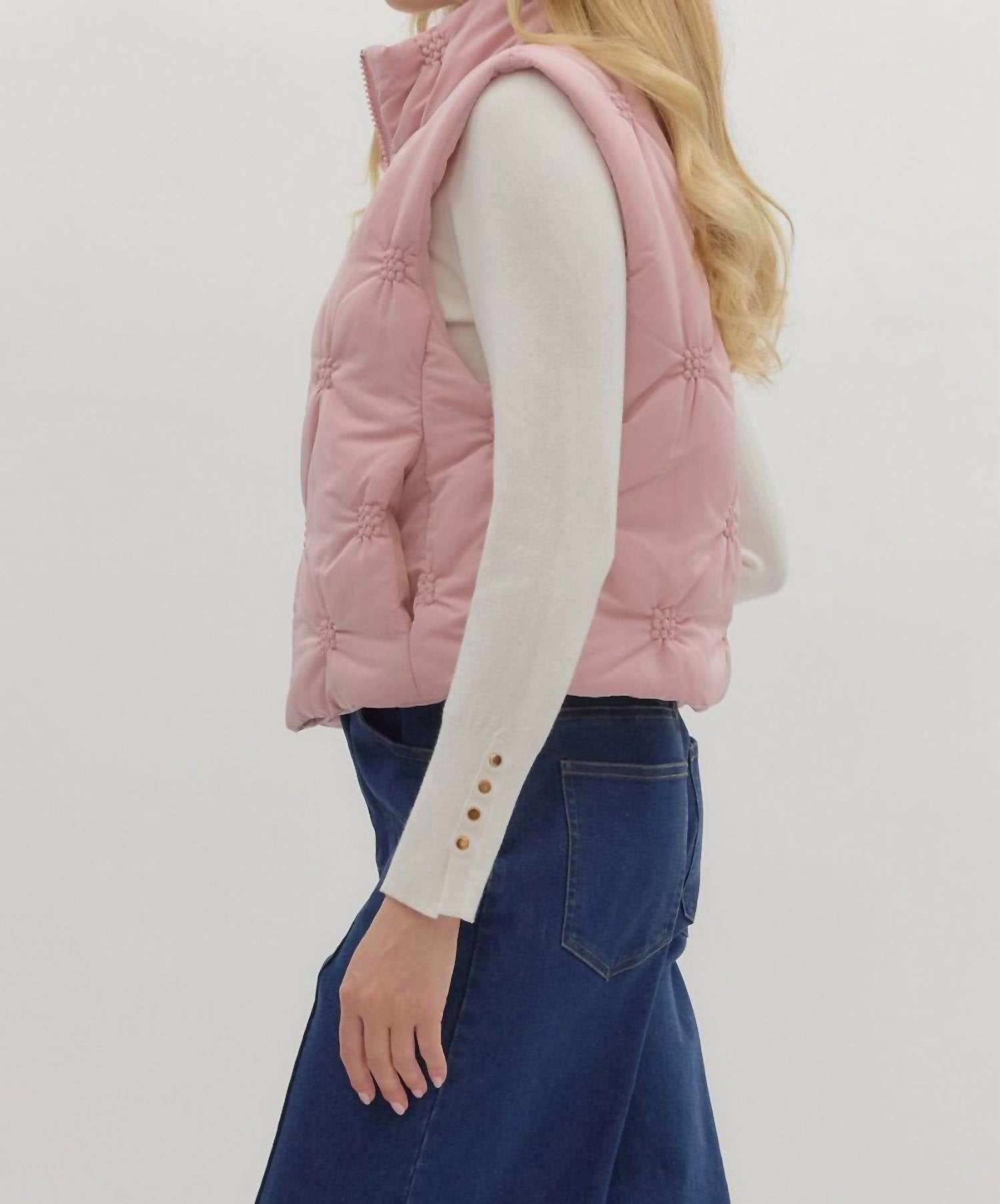 entro High Neck Puffer Vest in dusty rose - women's jacket - alternate view