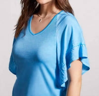 TRIBAL V-neck Raglan Combo Sleeve Top in azure - women's t-shirt - view 4