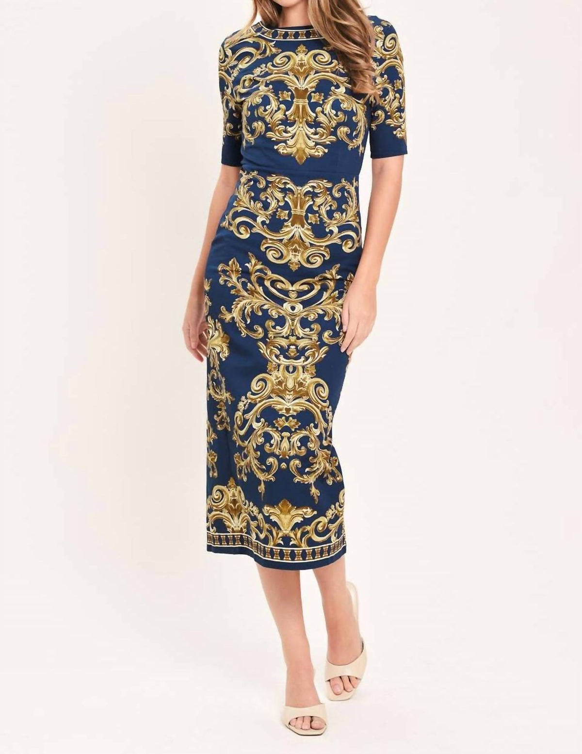 Flying Tomato - Nobel Golden Flourish Woven Midi Dress