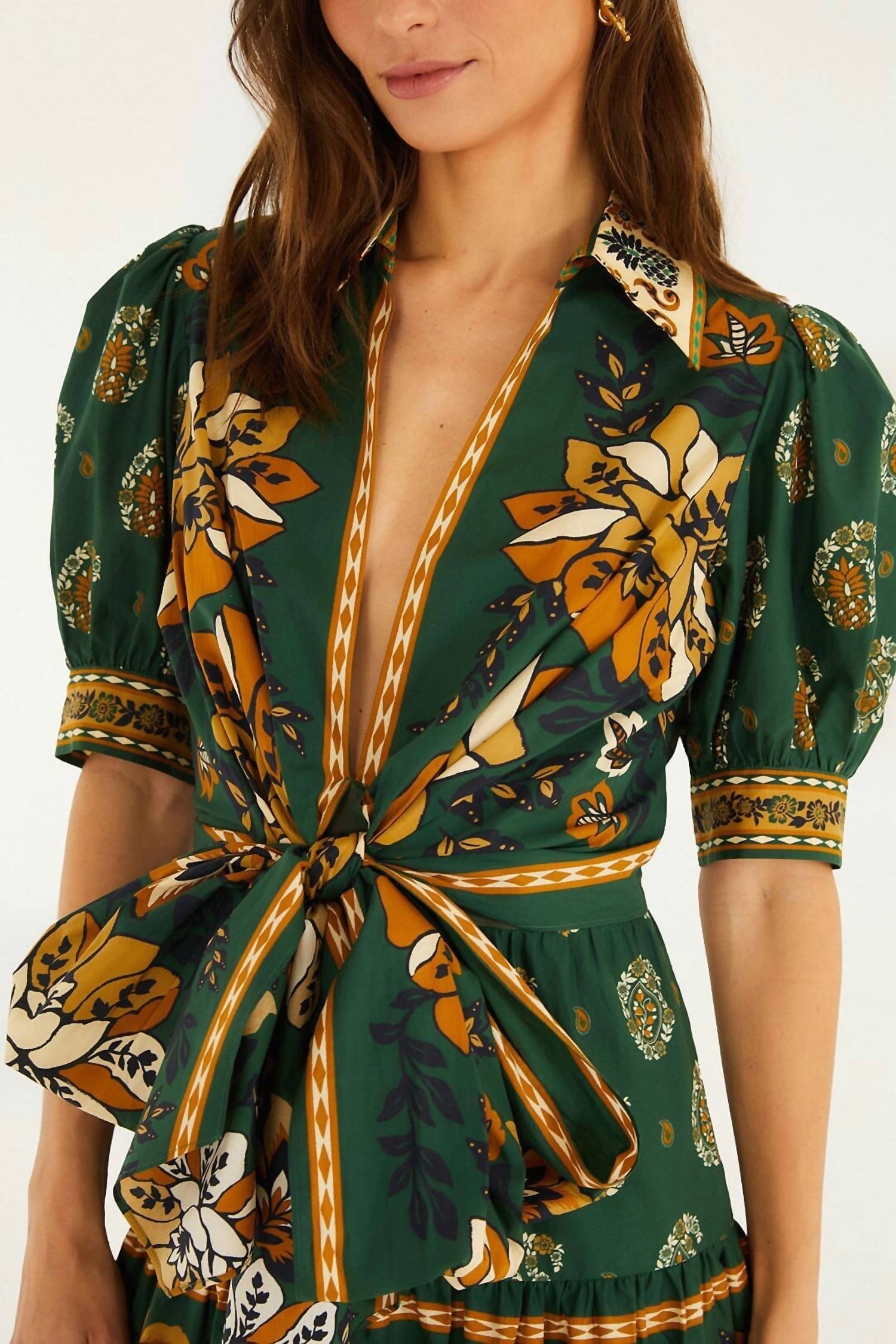 FARM RIO AYLA MINI DRESS in green - women's dress - detail view