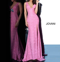 JOVANI Royal V Neck Fitted Dress in hot pink - women's dress - alternate view