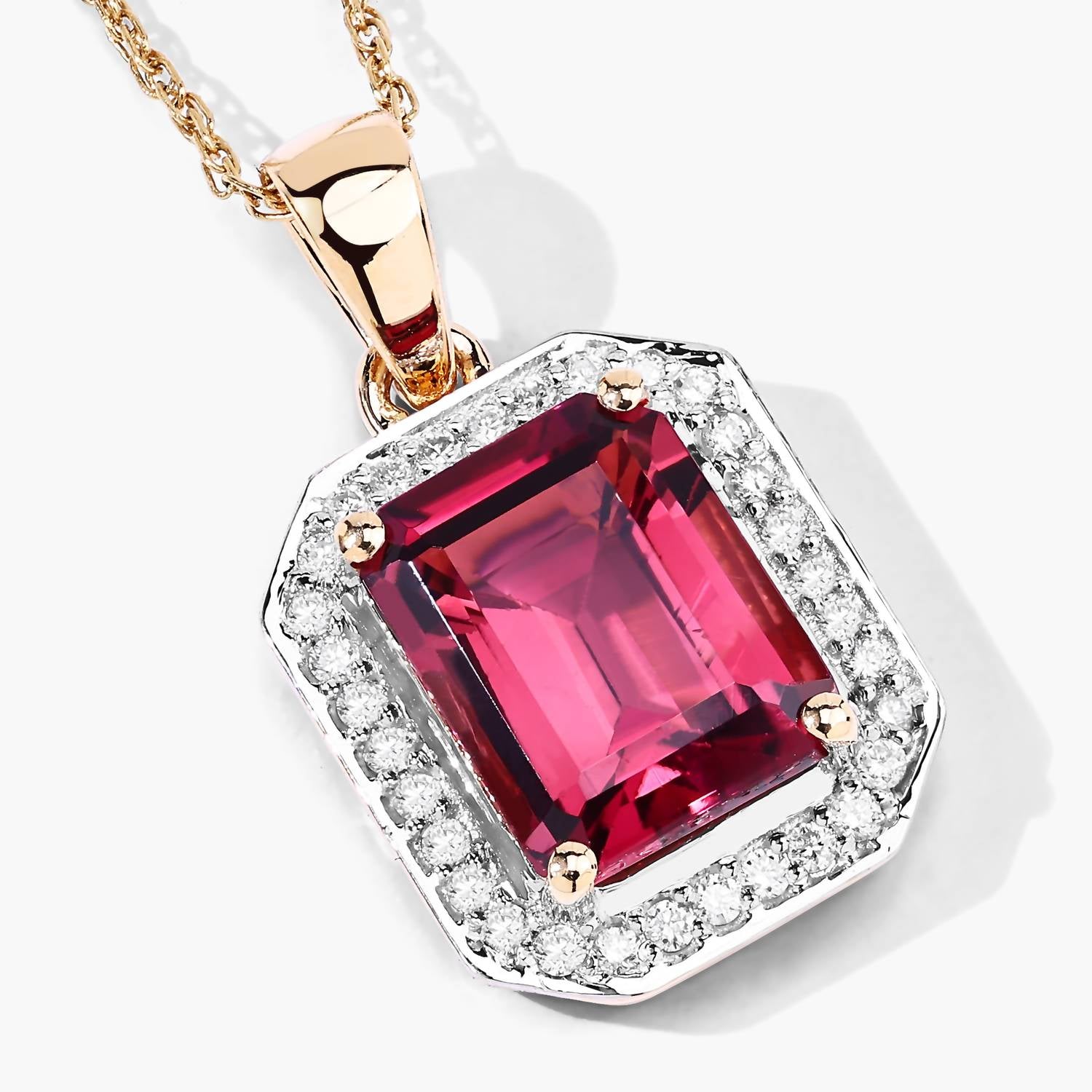 Diana M Jewels Women's Octagon Natural Rubellite Pendant Necklace (2.75 Ct) - Signature in 14k yellow gold - women's jewelry - detail view