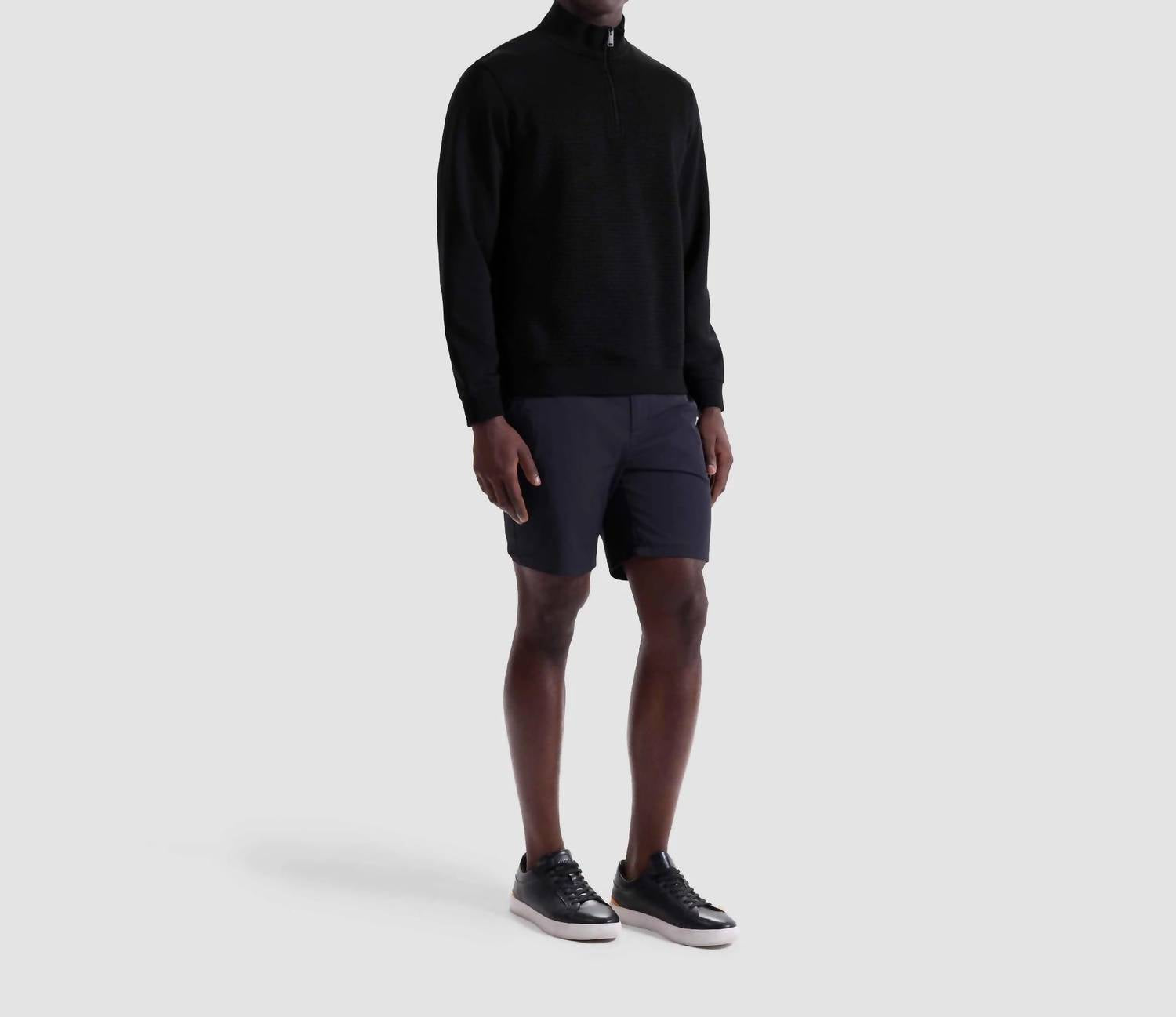 Bugatchi Uomo Textured 1/4 Zip Knit Pullover in black - men's sweater - detail view