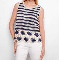 Charlie B - Striped Sleeveless Floral Hem Crochet Top