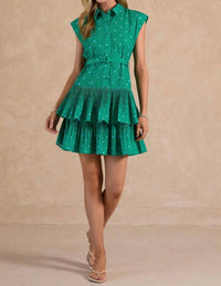 Current Air - Button Down Tiered Mini Polka Dot Dress With Belt