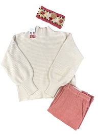 Apricot - Women's High Neck Cable Sweater