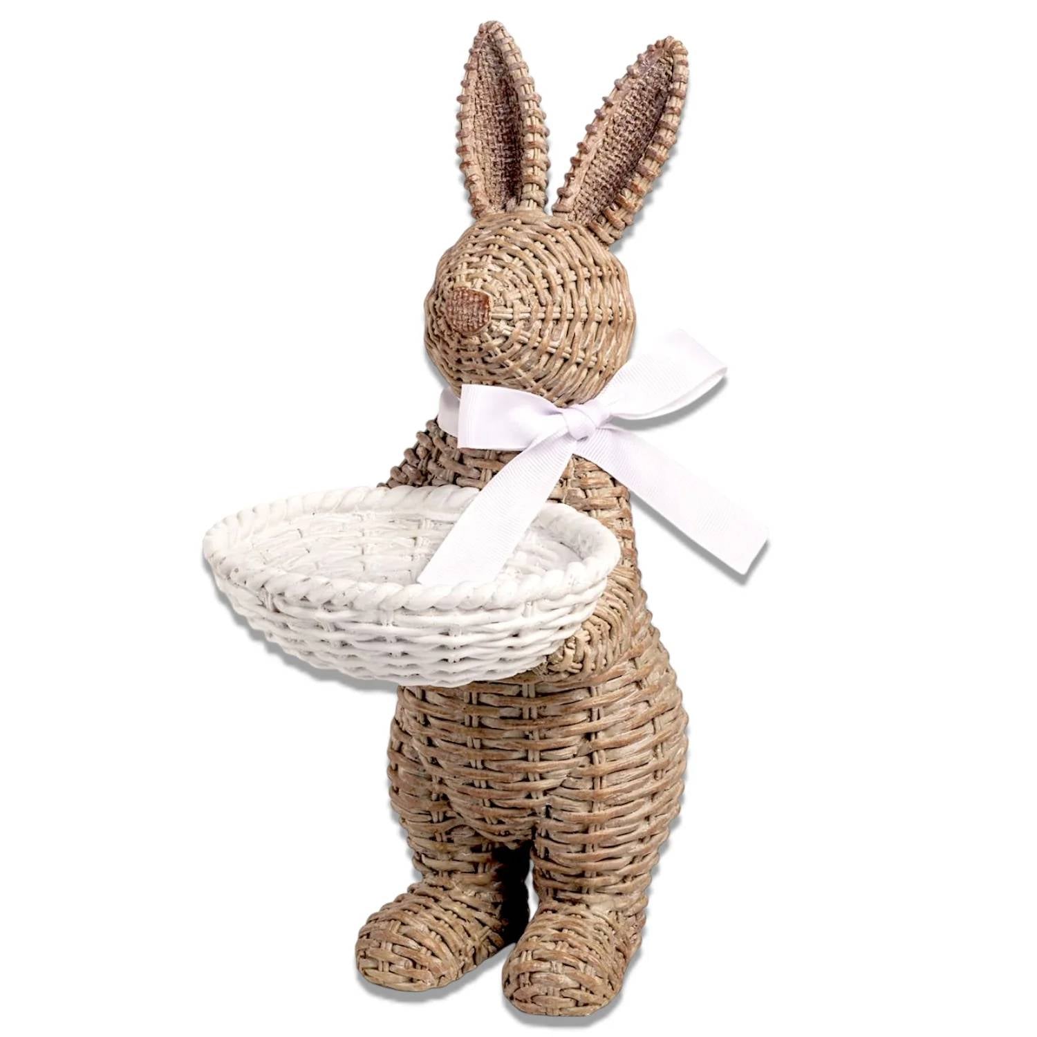 Mudpie - Woven Wicker Resin Bunny Sitter with Candy Dish