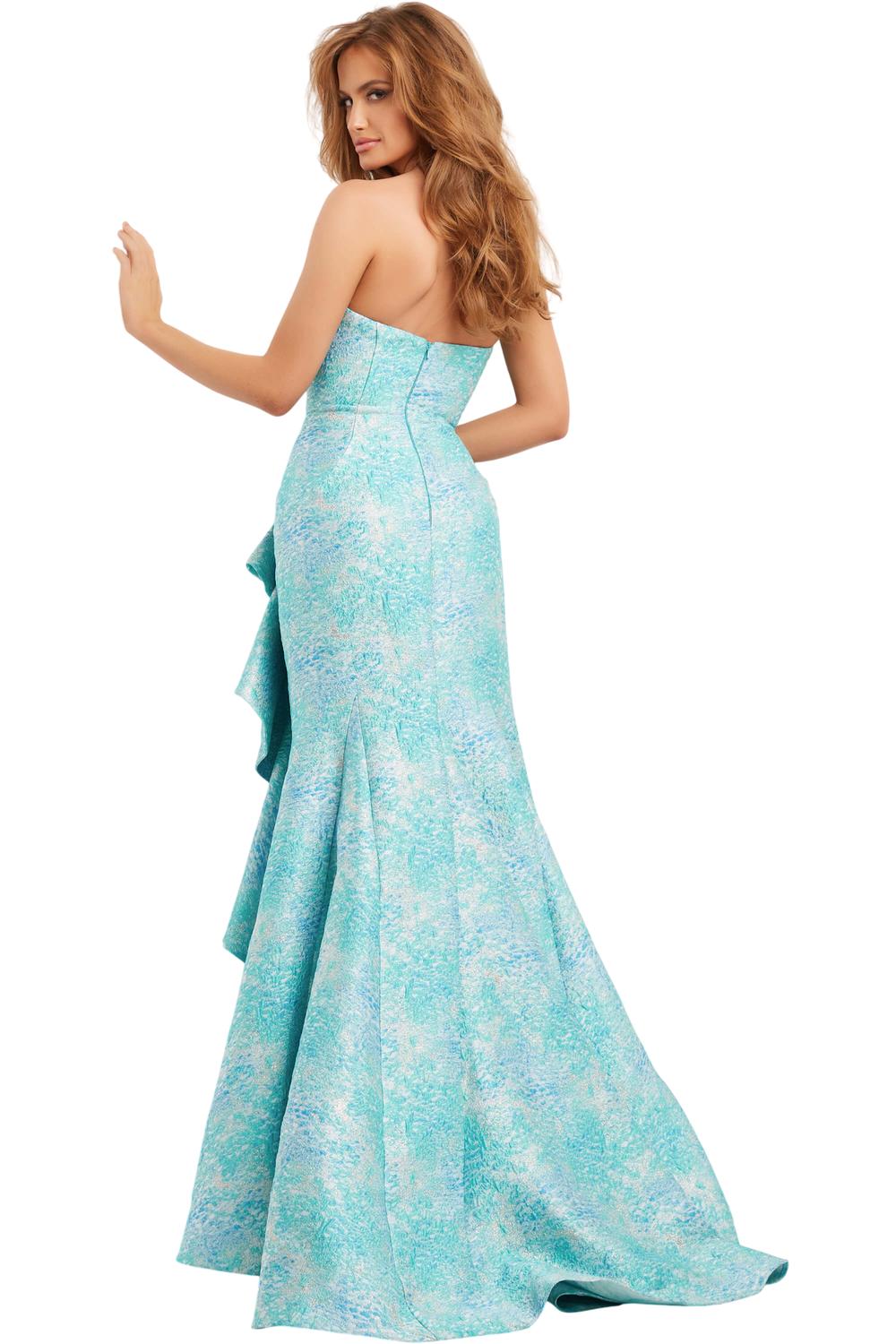 Jovani - Ruffle Skirt Wrap Evening Gown