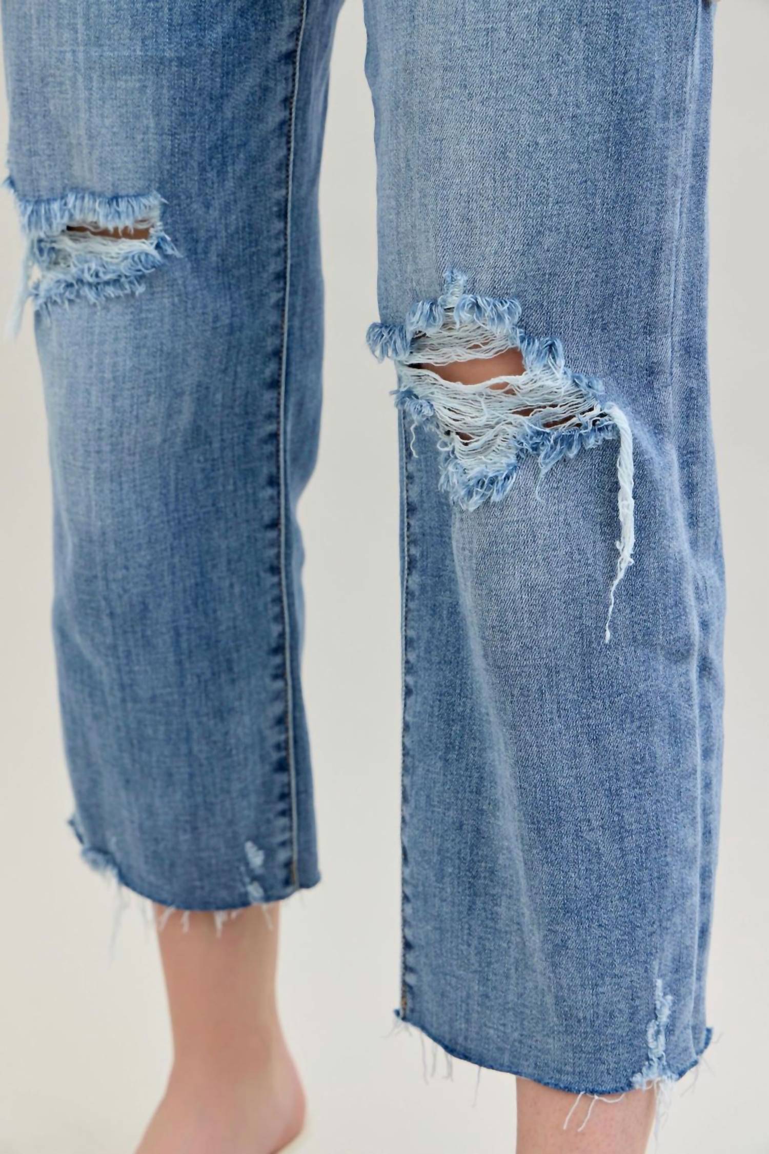 Judy Blue High Waist Destroy Wide Leg Crop Denim Jeans in light blue - women's jeans - view 4