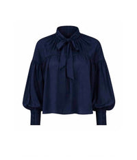 HUNTER BELL The Celeste Silk Voile Blouse in navy - women's blouse - detail view