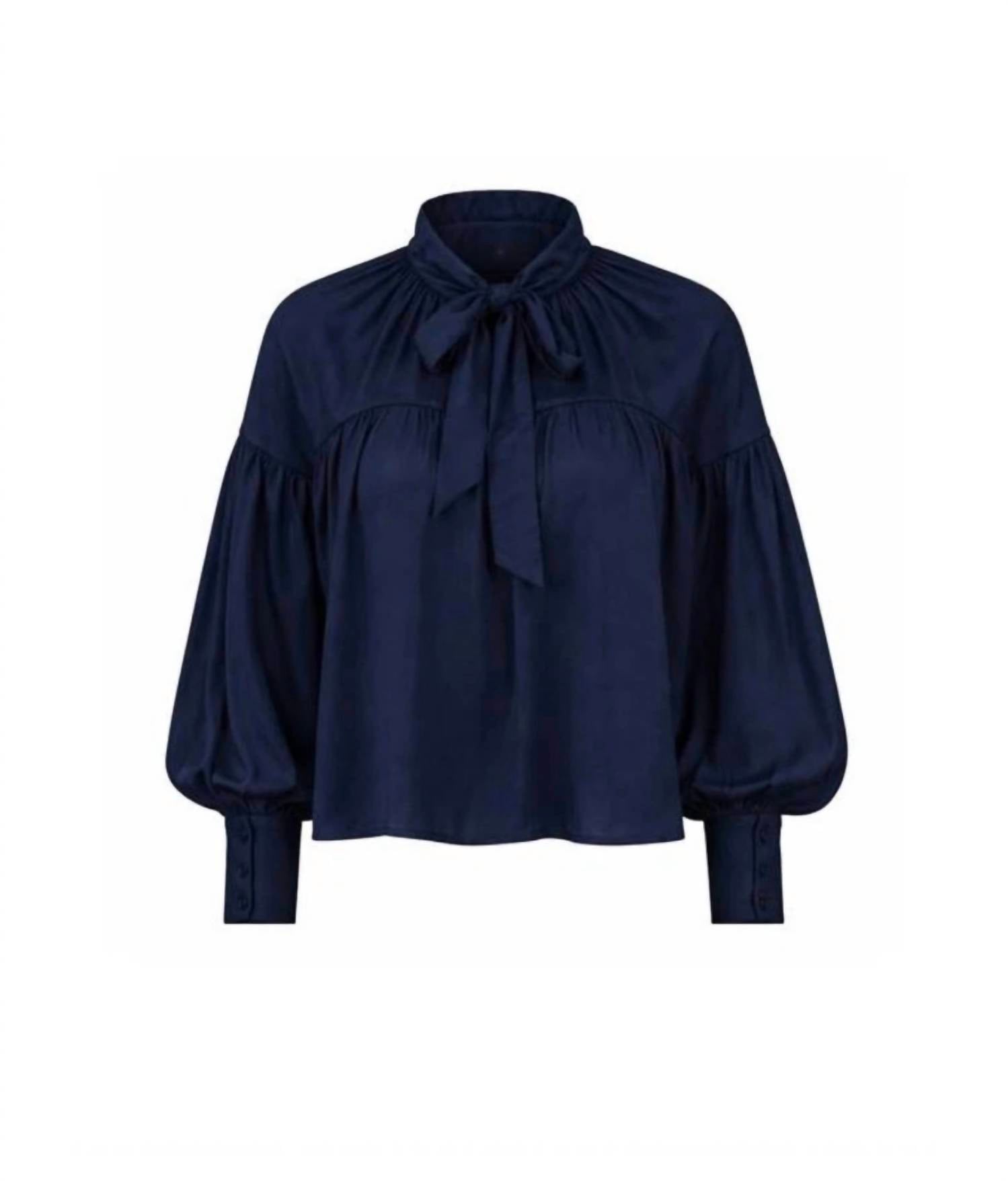HUNTER BELL The Celeste Silk Voile Blouse in navy - women's blouse - detail view