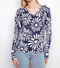 CHARLIE B Long Sleeve Reversible Nautique Sweater in blue - women's sweater