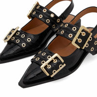 Ganni - Women's Feminine Buckle Naplack Croc Sandal