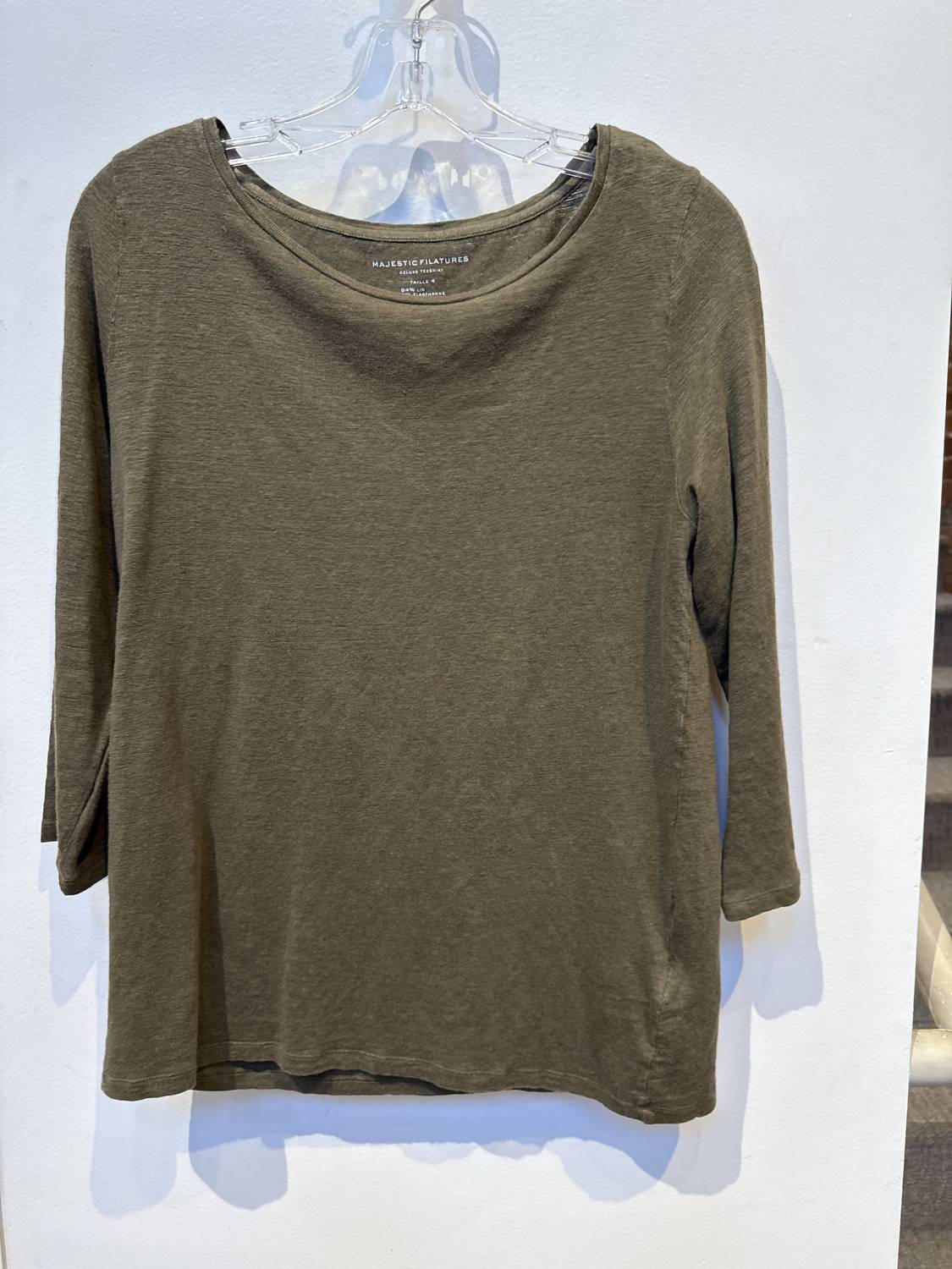 Majestic Filatures - Women's Stretch Linen 3/4 Sleeve Boatneck Top