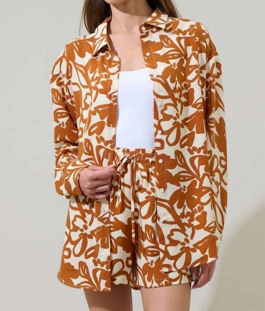 Sugarlips - Marida Caramel Floral Dalton Boyfriend Button Down Shirt