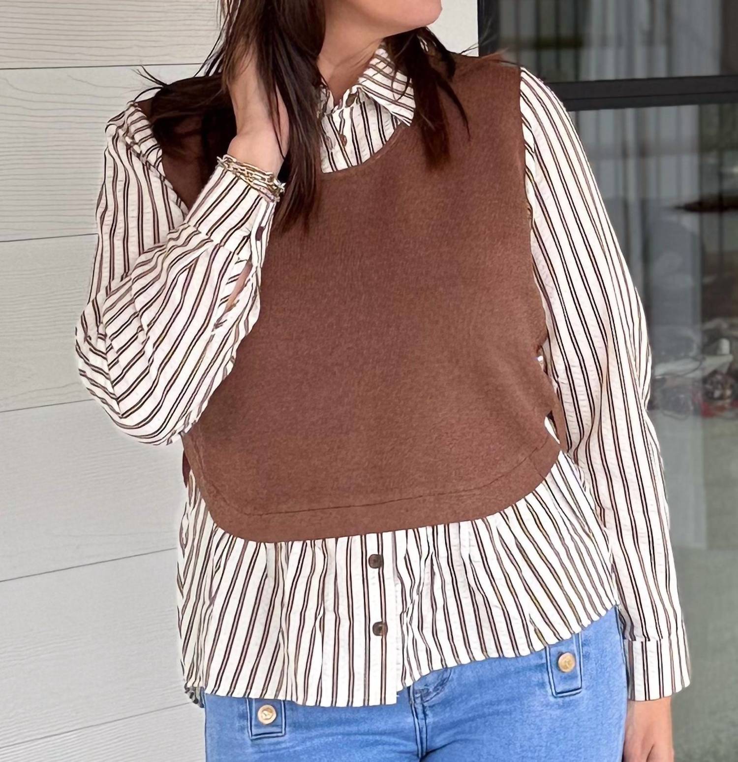 Fate Bound Together Long Sleeve Top in brown - women's blouse
