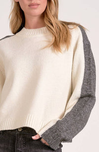 Elan - Color Block Stripe Sleeve Detail Sweater