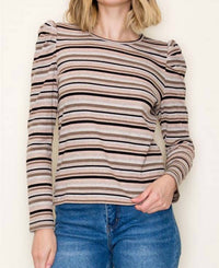 Staccato - Striped Puffed Long Sleeve Top