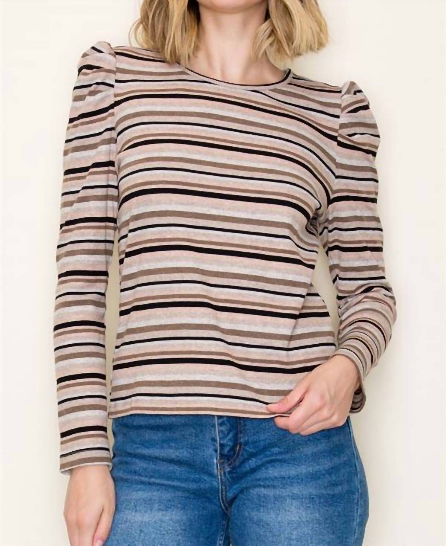 Staccato - Striped Puffed Long Sleeve Top