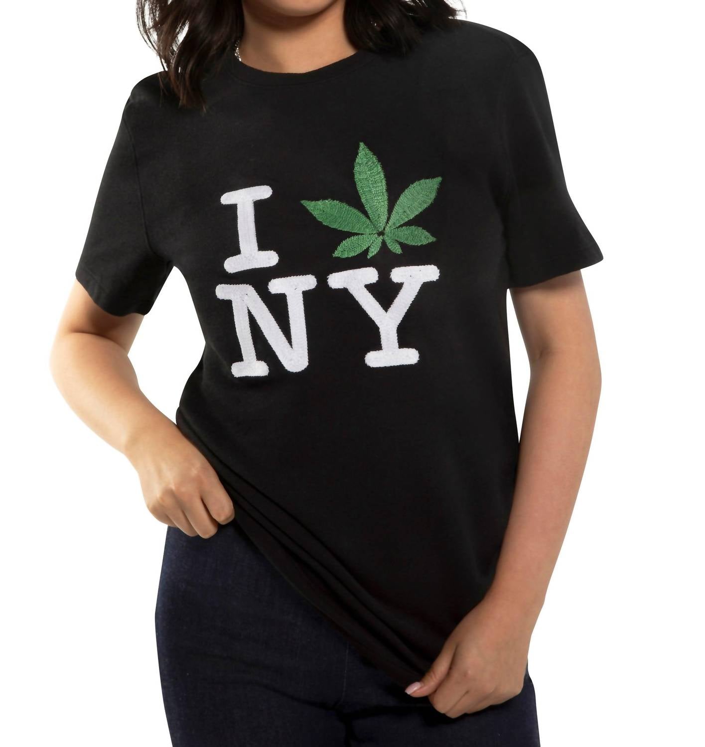 On This Day - Embroidered NY Loves Weed Short Sleeve Sweatshirt