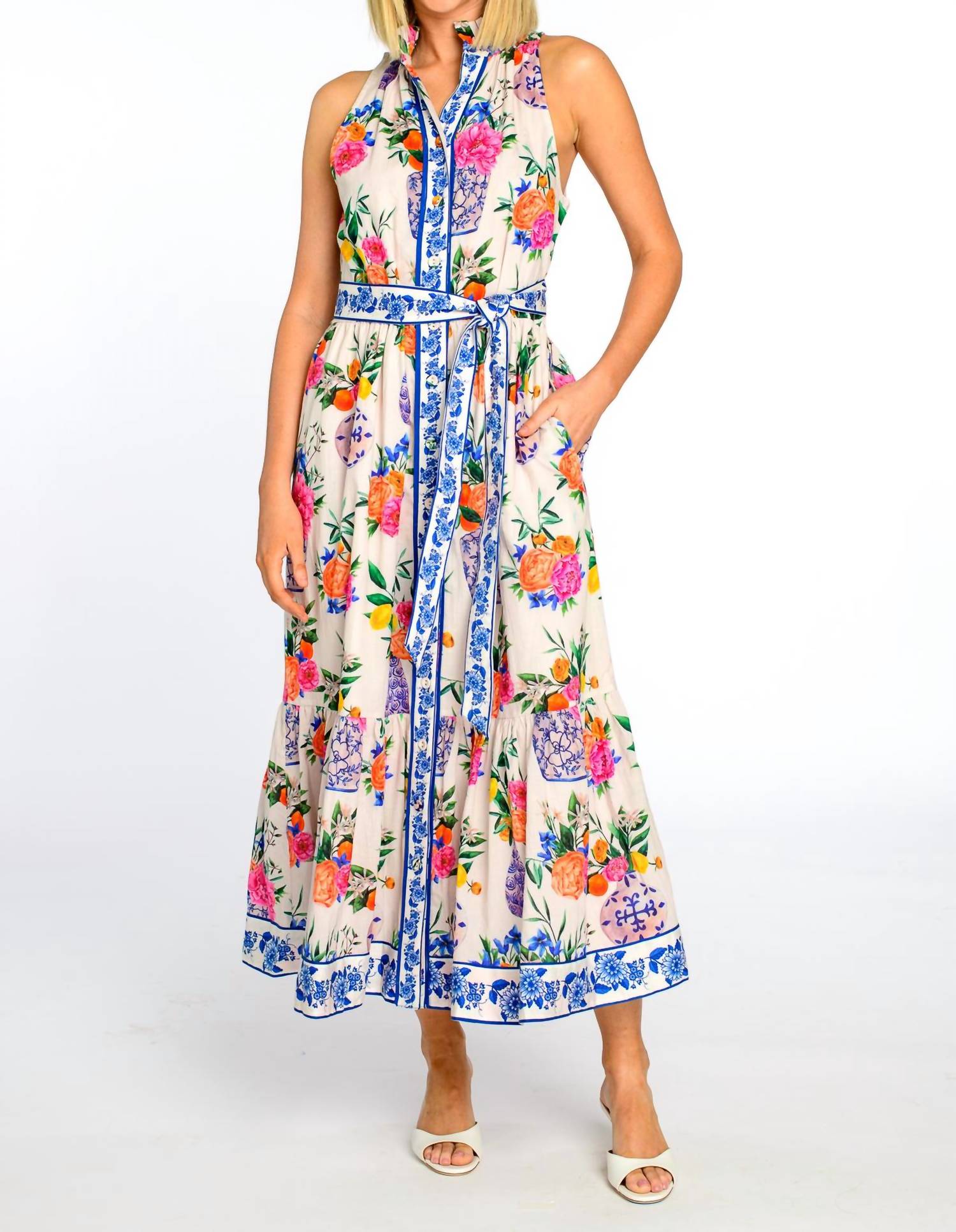 Elizabeth James The Label Biba Dress in ivory ginger jars - women's dress