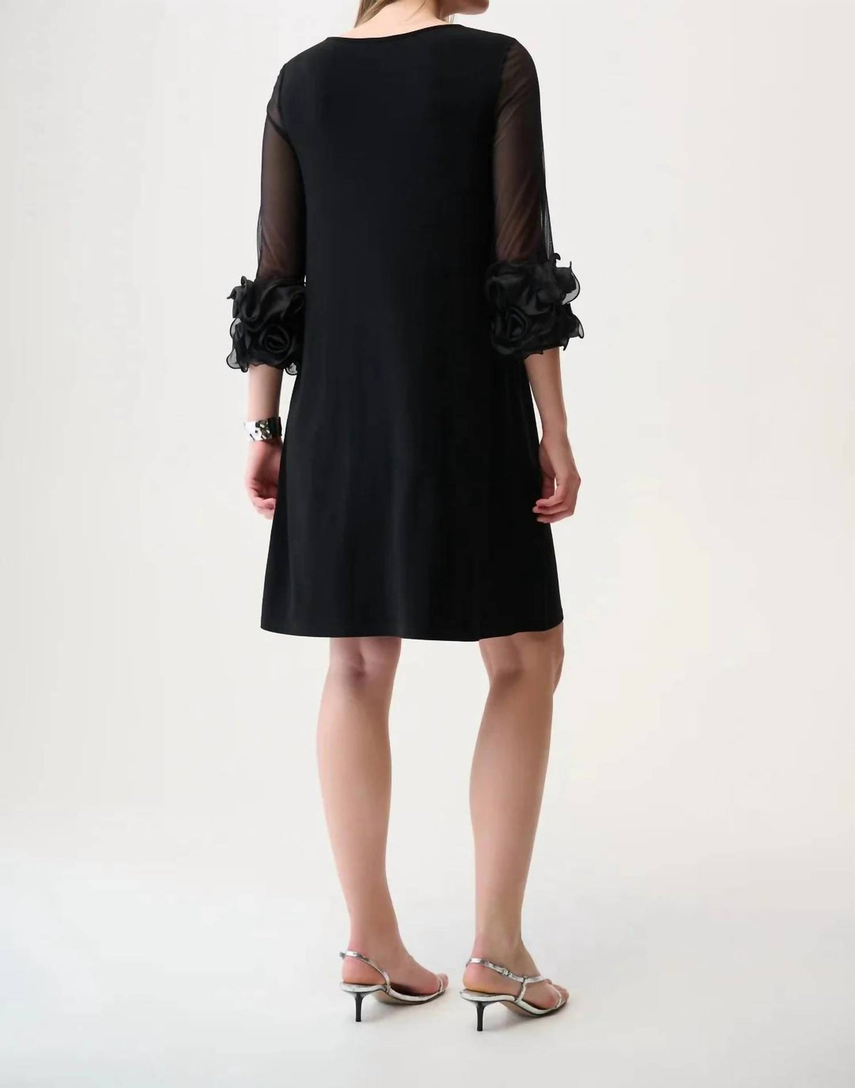 Joseph Ribkoff - Mesh Ruffled Sleeves A-line Dress