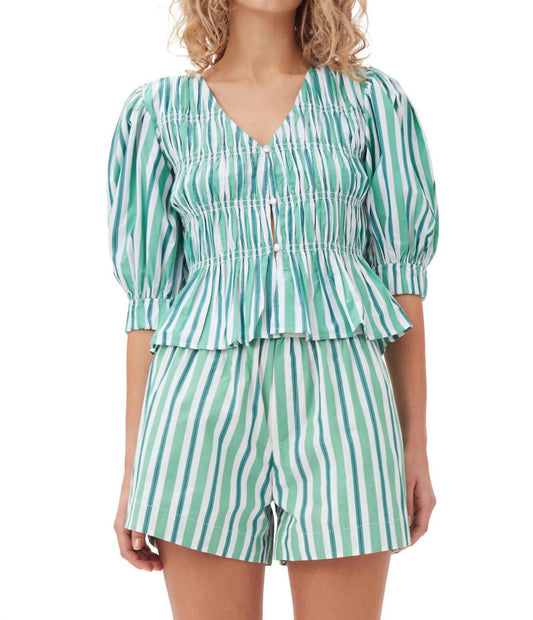 Ganni - Stripe Cotton V-neck Blouse