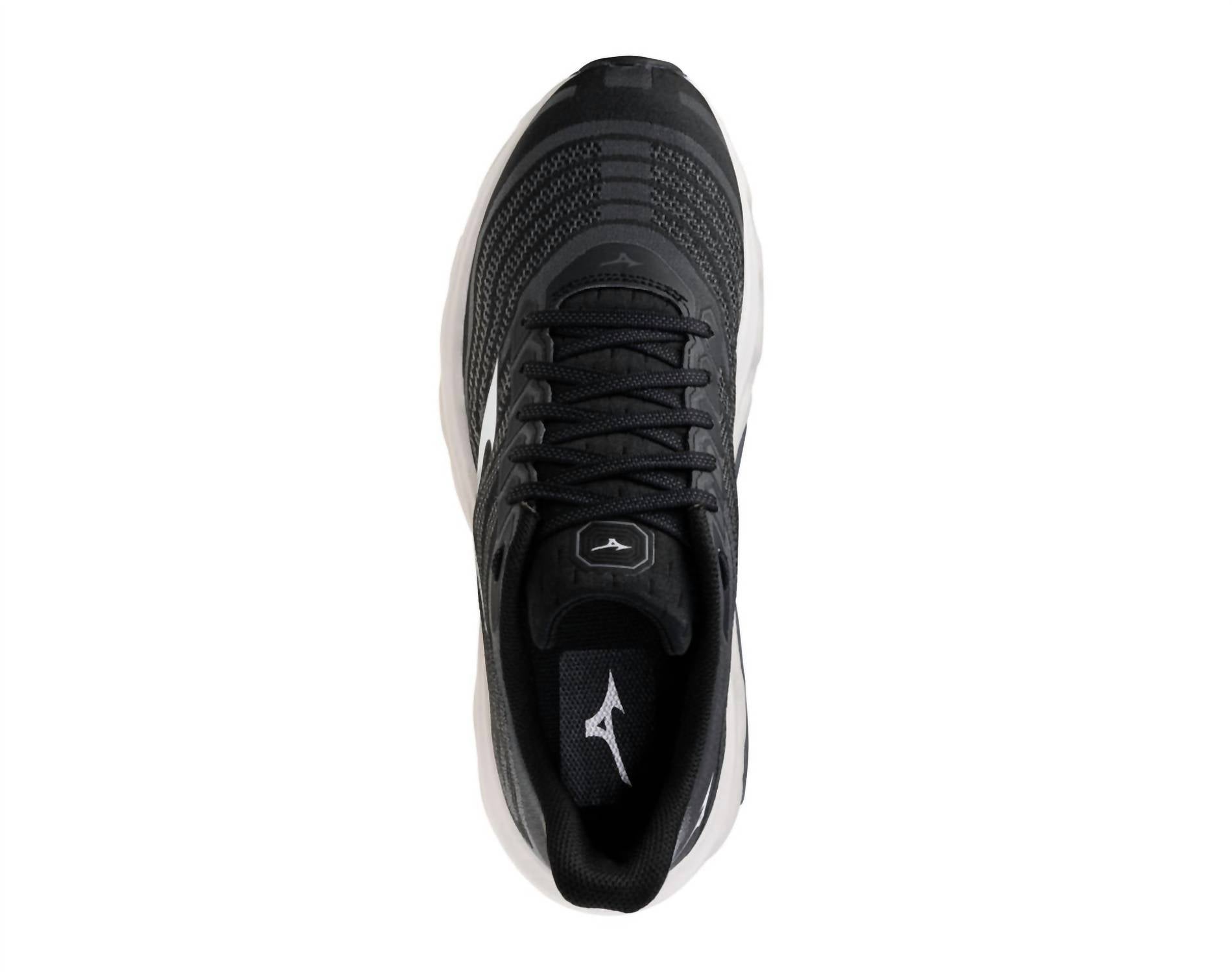 MIZUNO Men's Wave Horizon 8 Shoe in black white 2 - men's sneaker - detail view