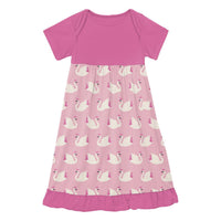 Kickee - Girl's Bamboo Print Short Sleeve One Piece Dress Romper