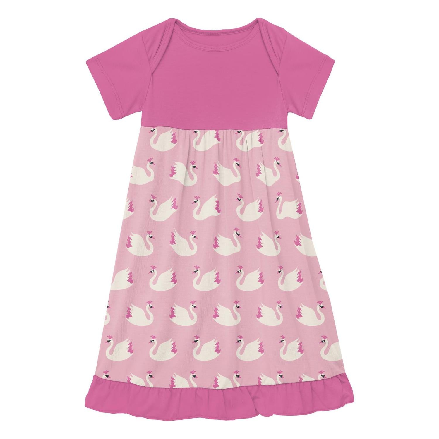 Kickee - Girl's Bamboo Print Short Sleeve One Piece Dress Romper