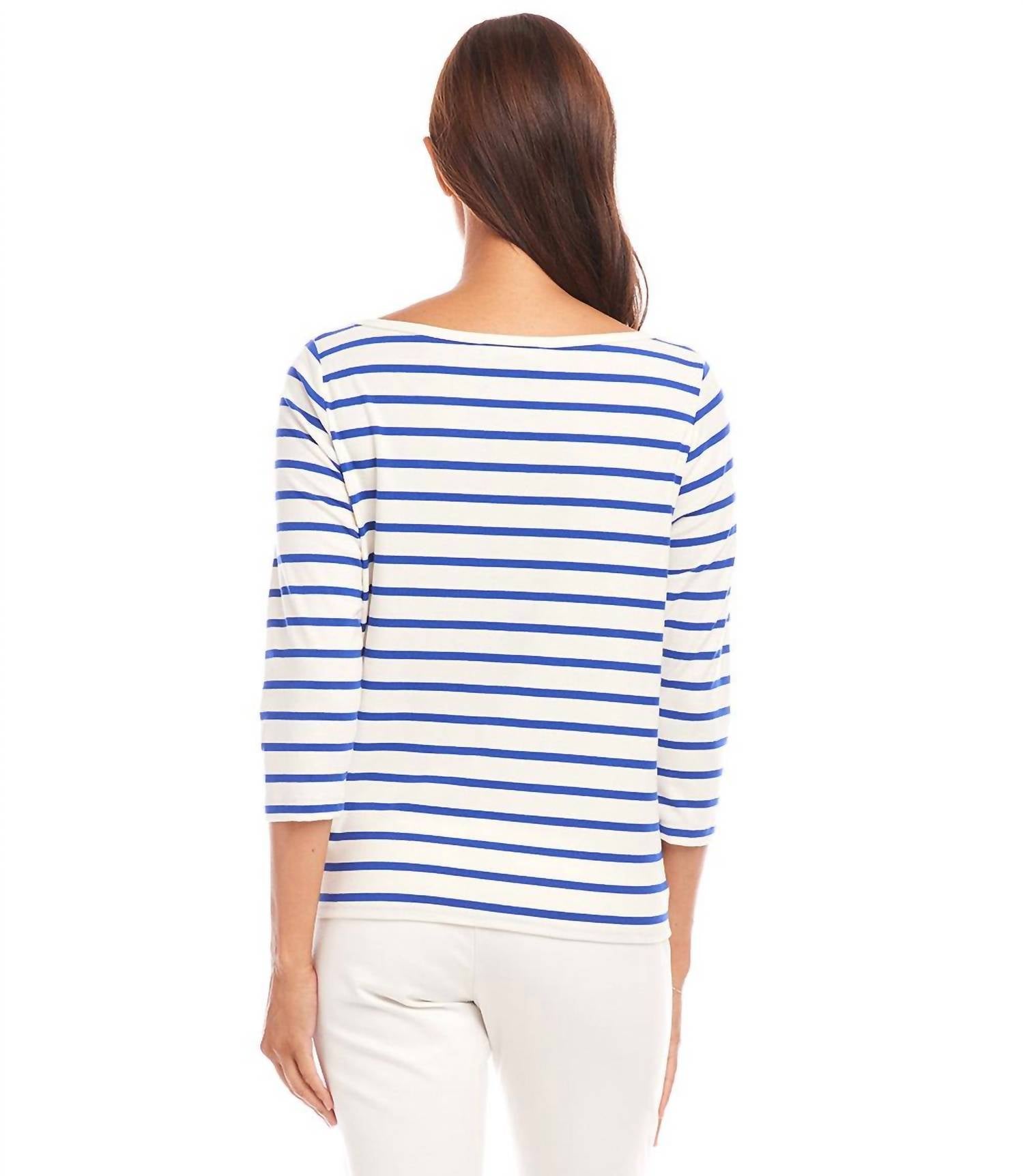 Karen Kane - Women's Stripe Boatneck Tie Front Top