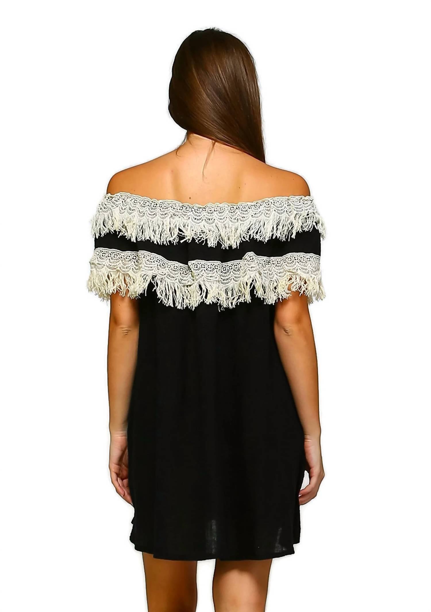 Velzera - Off The Shoulder Fringe Mini Dress