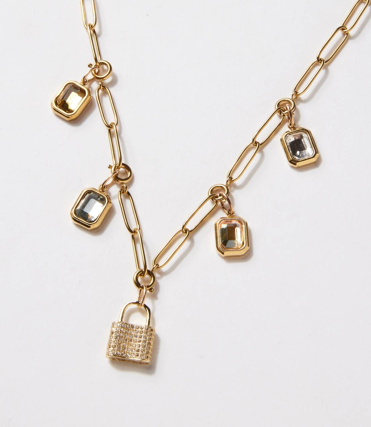 farrah b JEWELRY Women's Locked In Light Charm Necklace in light charm necklace in gold - women's jewelry - detail view