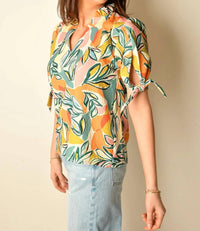 Thml - Leaf Print Top With Sleeve Tie