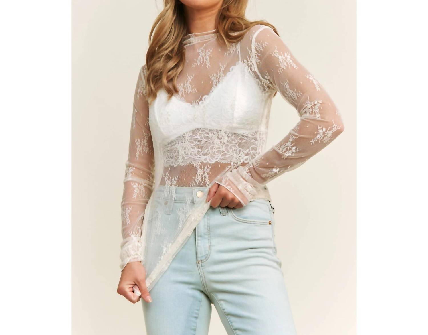 Sweet Generis - High Neck Design Long Sleeve Fitted Top - Plus