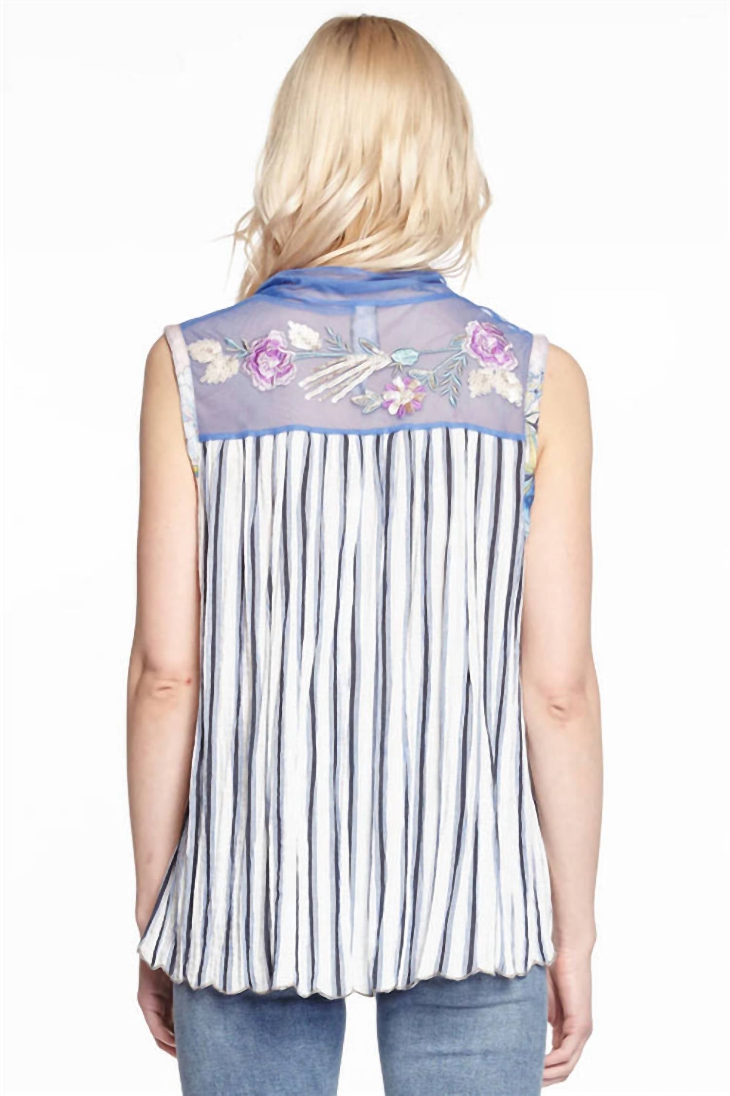 Aratta - Sleeveless Sequin Embroidered Mesh Neck Tie Top